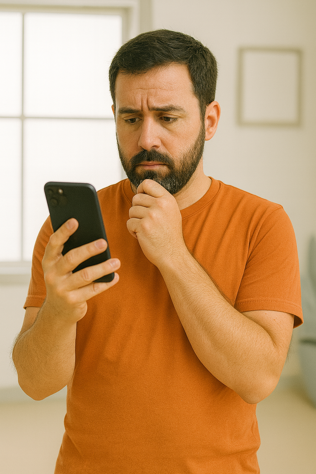 Person thoughtfully looking at their phone